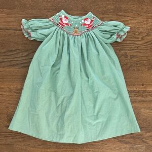 Velani Classics Green Gingham Smocked Embroidered Holiday Santa Dress